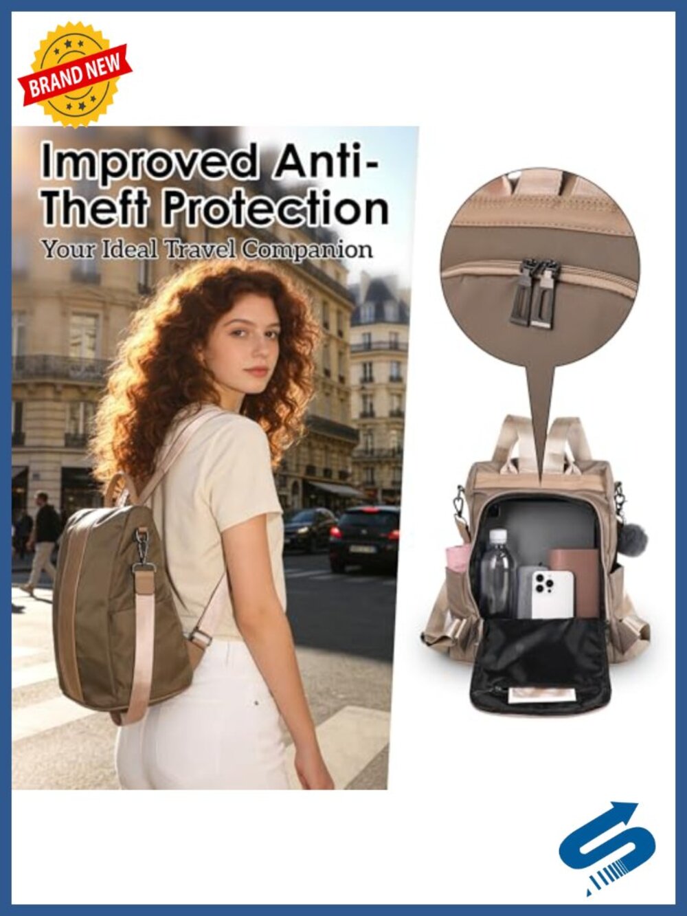 Waterproof Nylon Anti-theft Backpack Purse with Bottle Holder - Picture 3 of 5